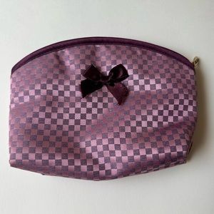 Purple Ribbon Checkered Makeup Bag